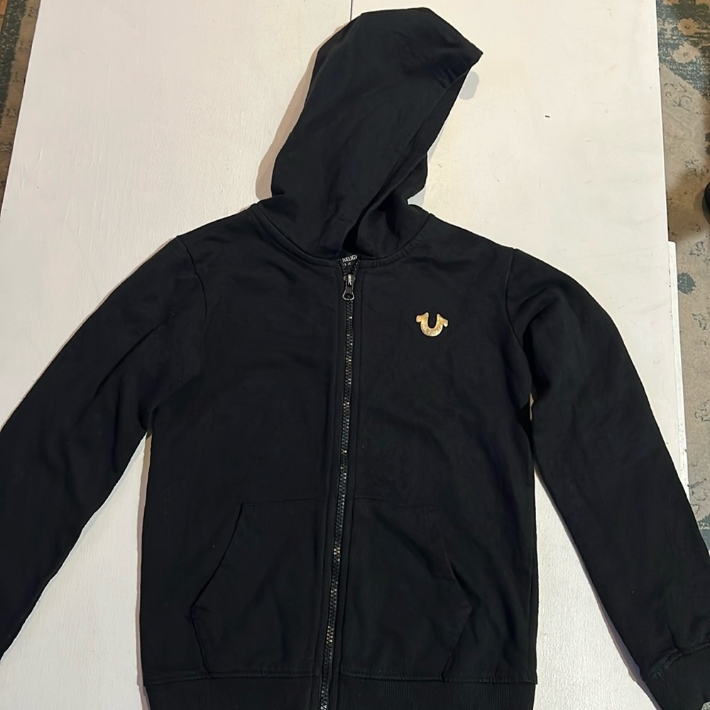 True Religion Hoodie Sweatshirt Kids Sz  7 Black World Tour Full Zip Jacket